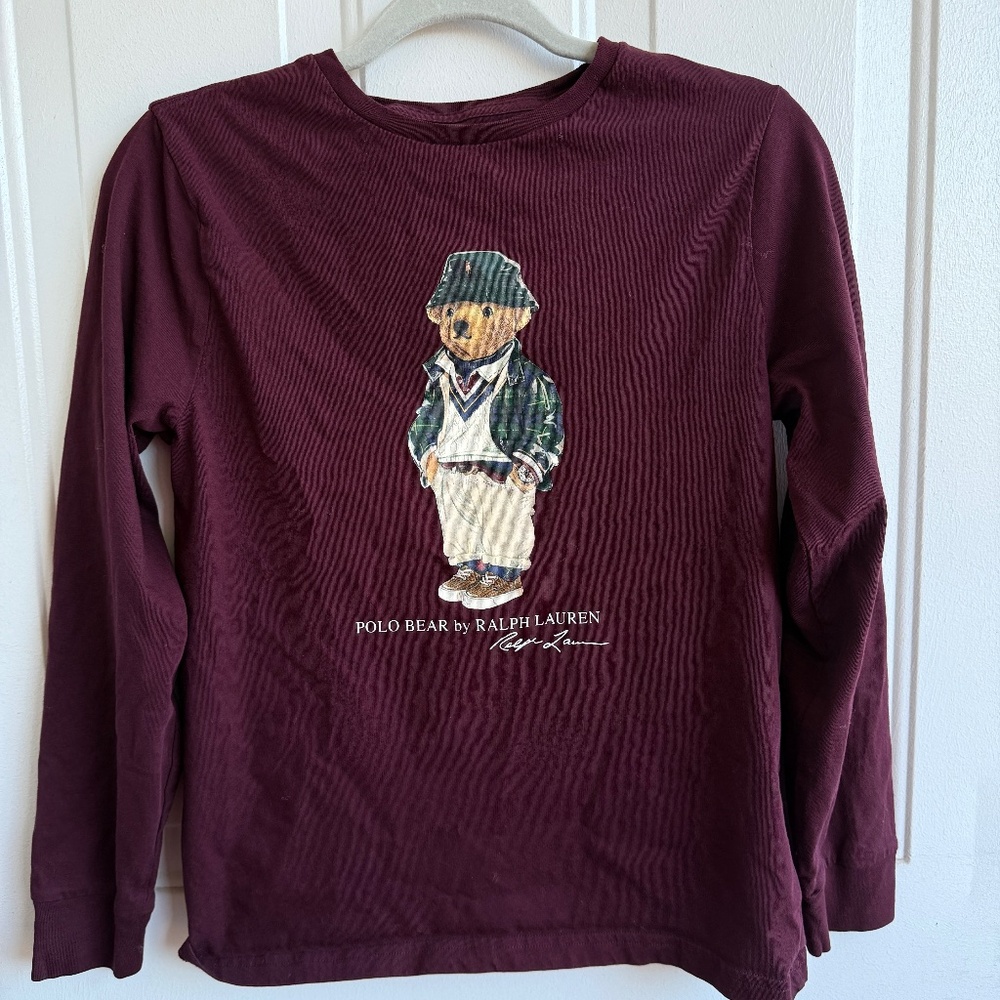 Polo Ralph‎ Lauren Bear Long Sleeve Shirt | Kids Large 14/16 | Burgundy Unis